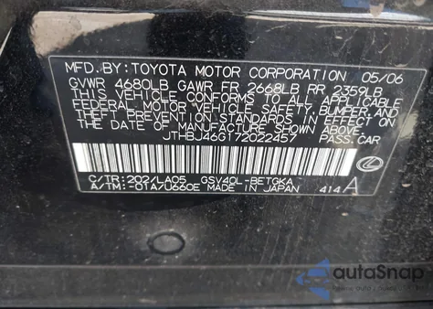 2007 Lexus Es 350 из США, поврежденный, VIN JTHBJ46G172022457